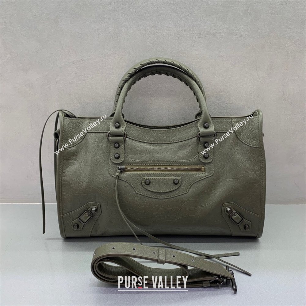 Balenciaga Le City Medium Bag in Green Arena Storico lambskin leather 2025 0926 (JM-250926107)
