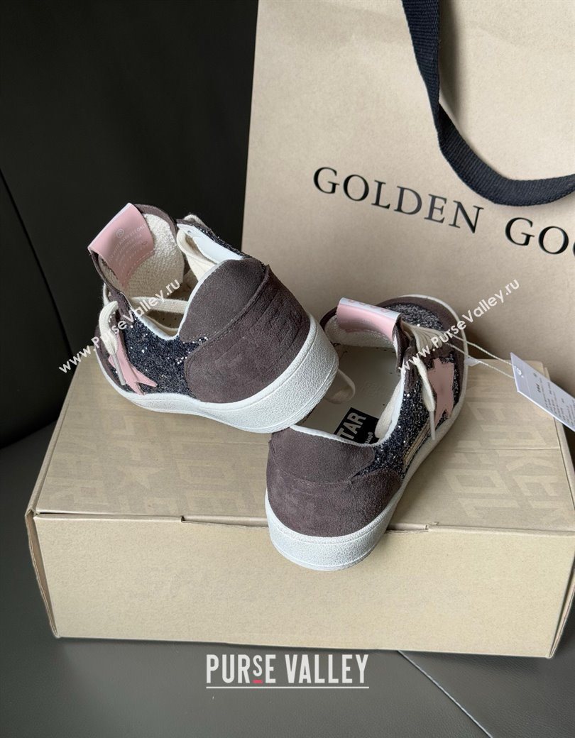 Golden Goose Women’s Ball Star in grey glitter with brown suede inserts and pink star 2025 0902 (13-250902093)