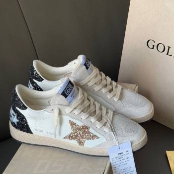 Golden Goose Women’s Ball Star LTD in white nappa leather and grey suede with glitter star and black heel tab 2025 (13-250902091