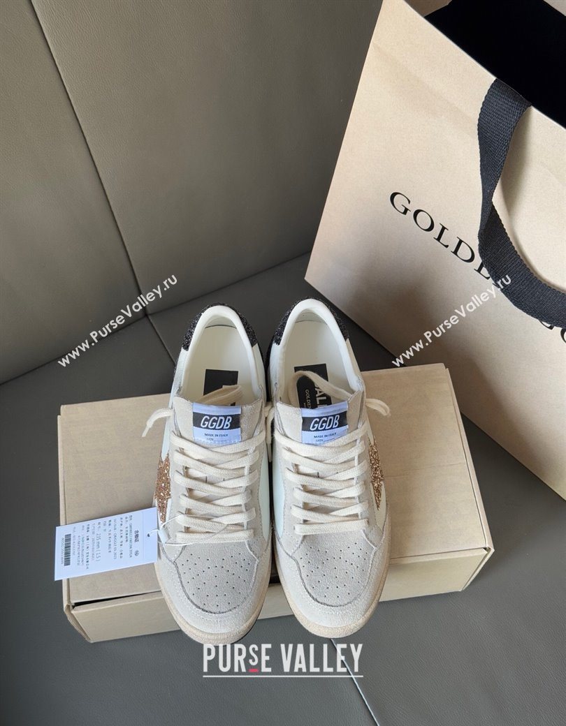 Golden Goose Women’s Ball Star LTD in white nappa leather and grey suede with glitter star and black heel tab 2025 (13-250902091