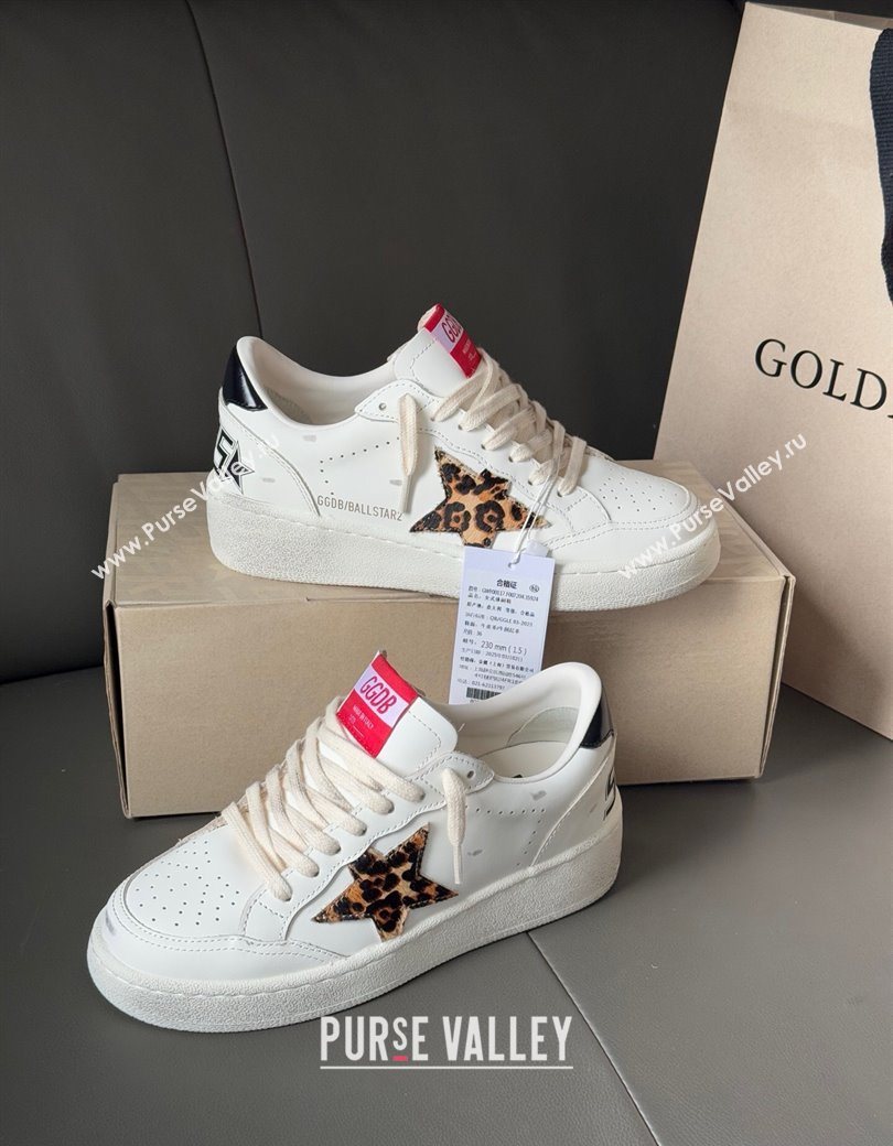 Golden Goose Ball Star with leopard pony skin star and black laminated leather heel tab White 2025 (13-250902092)