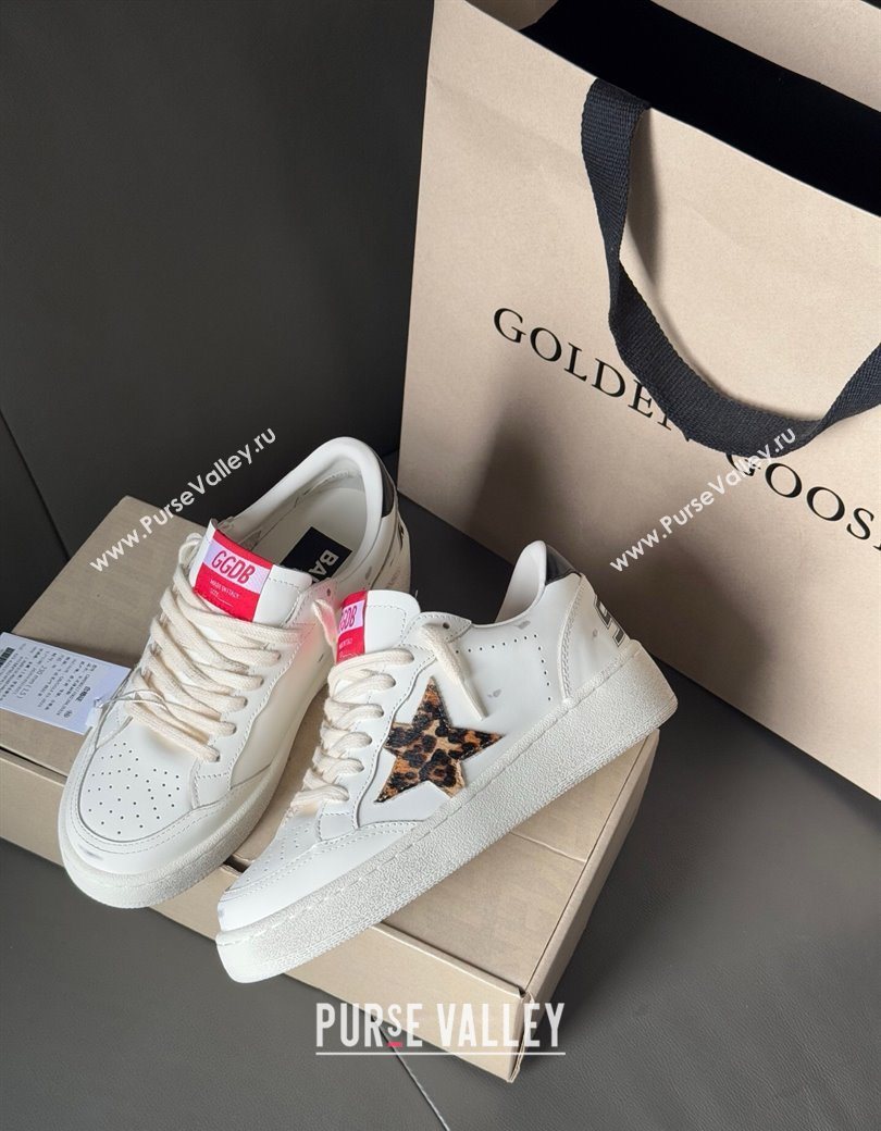 Golden Goose Ball Star with leopard pony skin star and black laminated leather heel tab White 2025 (13-250902092)