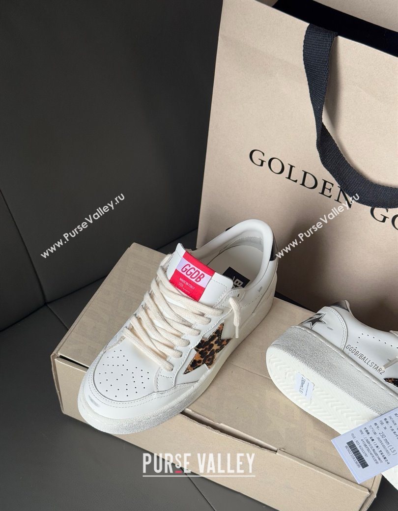 Golden Goose Ball Star with leopard pony skin star and black laminated leather heel tab White 2025 (13-250902092)