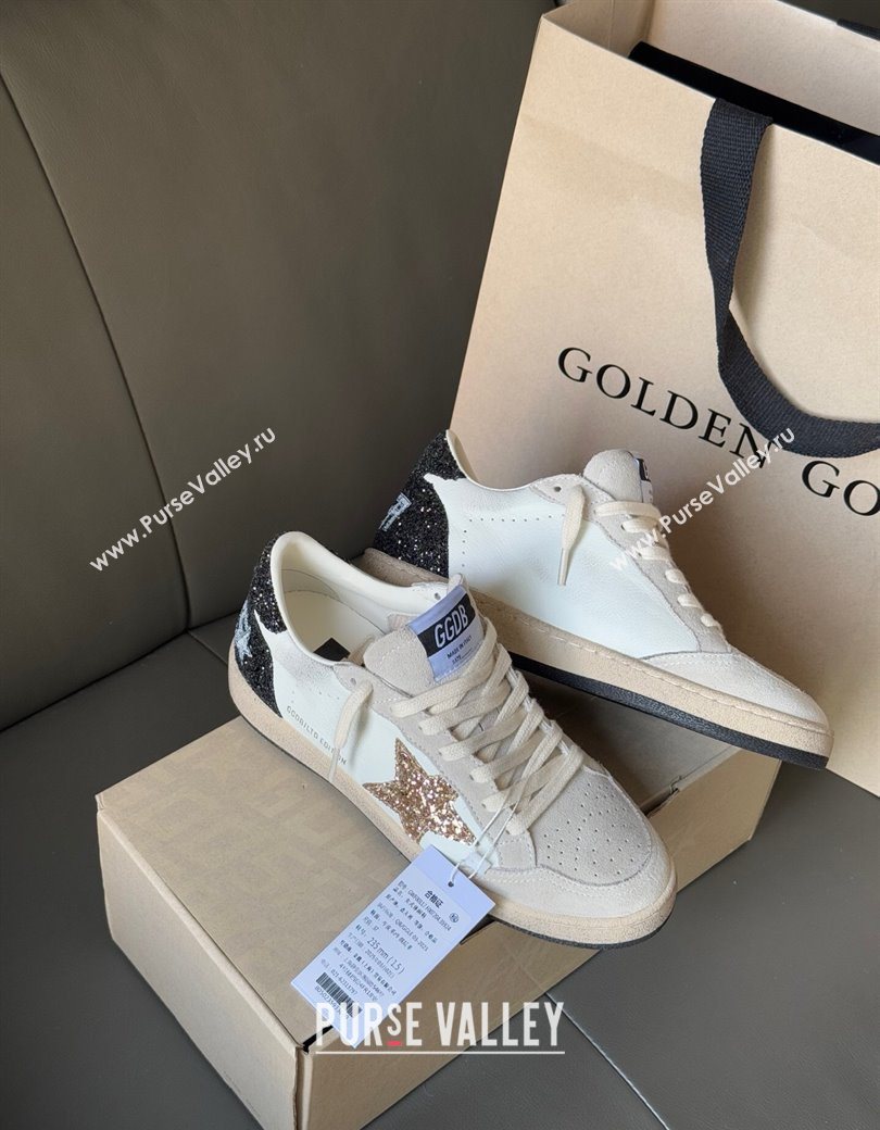 Golden Goose Women’s Ball Star LTD in white nappa leather and grey suede with glitter star and black heel tab 2025 (13-250902091