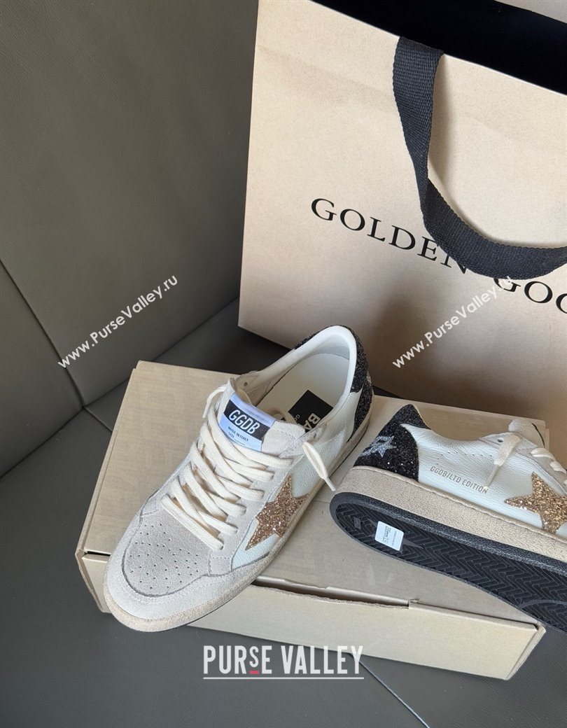 Golden Goose Women’s Ball Star LTD in white nappa leather and grey suede with glitter star and black heel tab 2025 (13-250902091