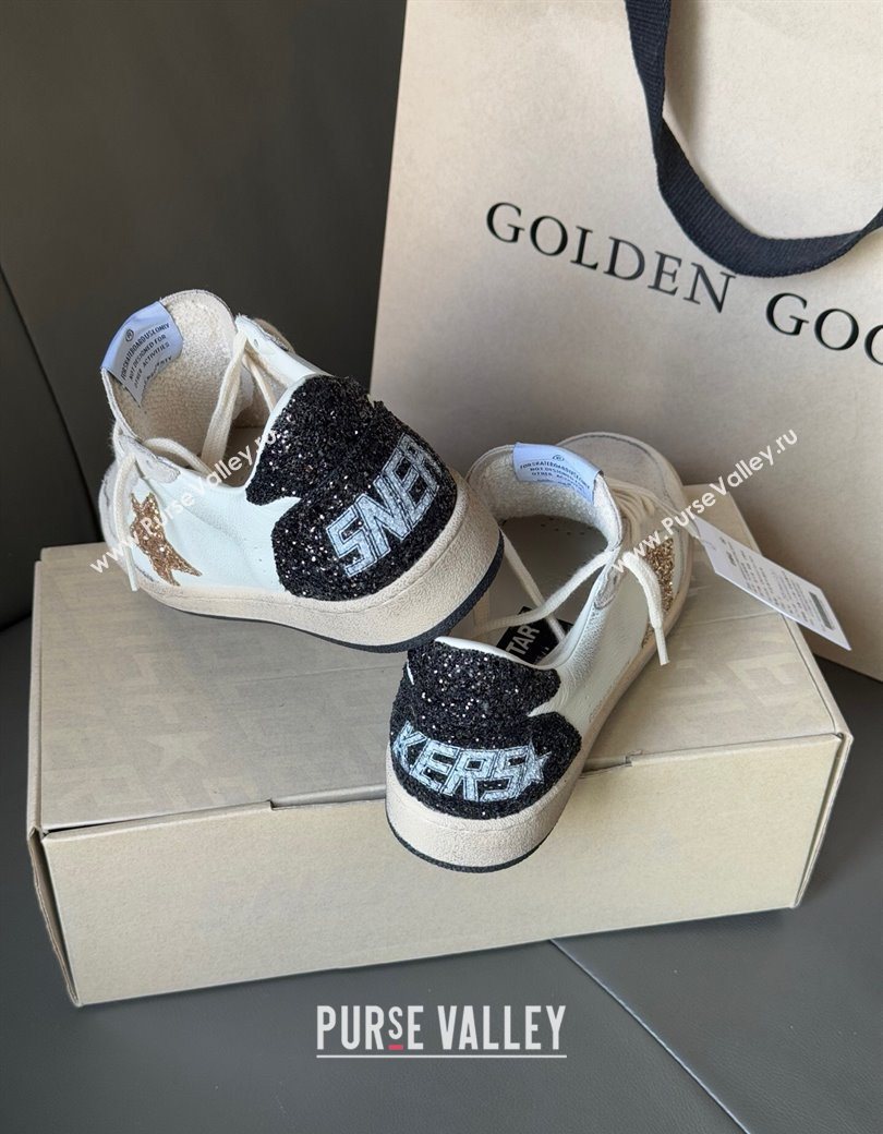 Golden Goose Women’s Ball Star LTD in white nappa leather and grey suede with glitter star and black heel tab 2025 (13-250902091