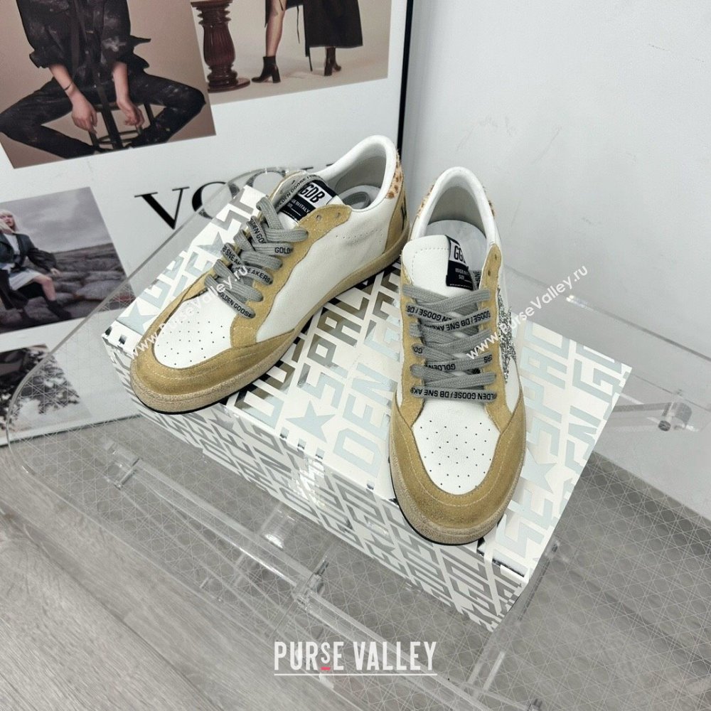 Golden Goose GGDB Ball Star Sneakers in White Calfskin and Yellow Suede 2024 0328 (MD-240328111)