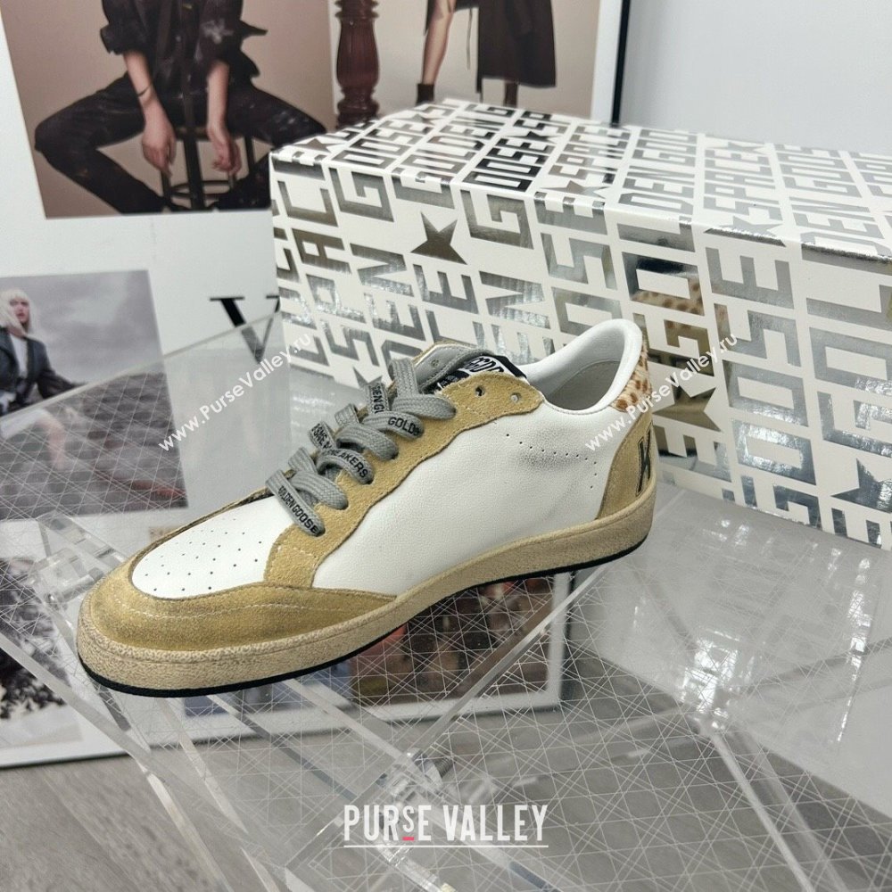 Golden Goose GGDB Ball Star Sneakers in White Calfskin and Yellow Suede 2024 0328 (MD-240328111)