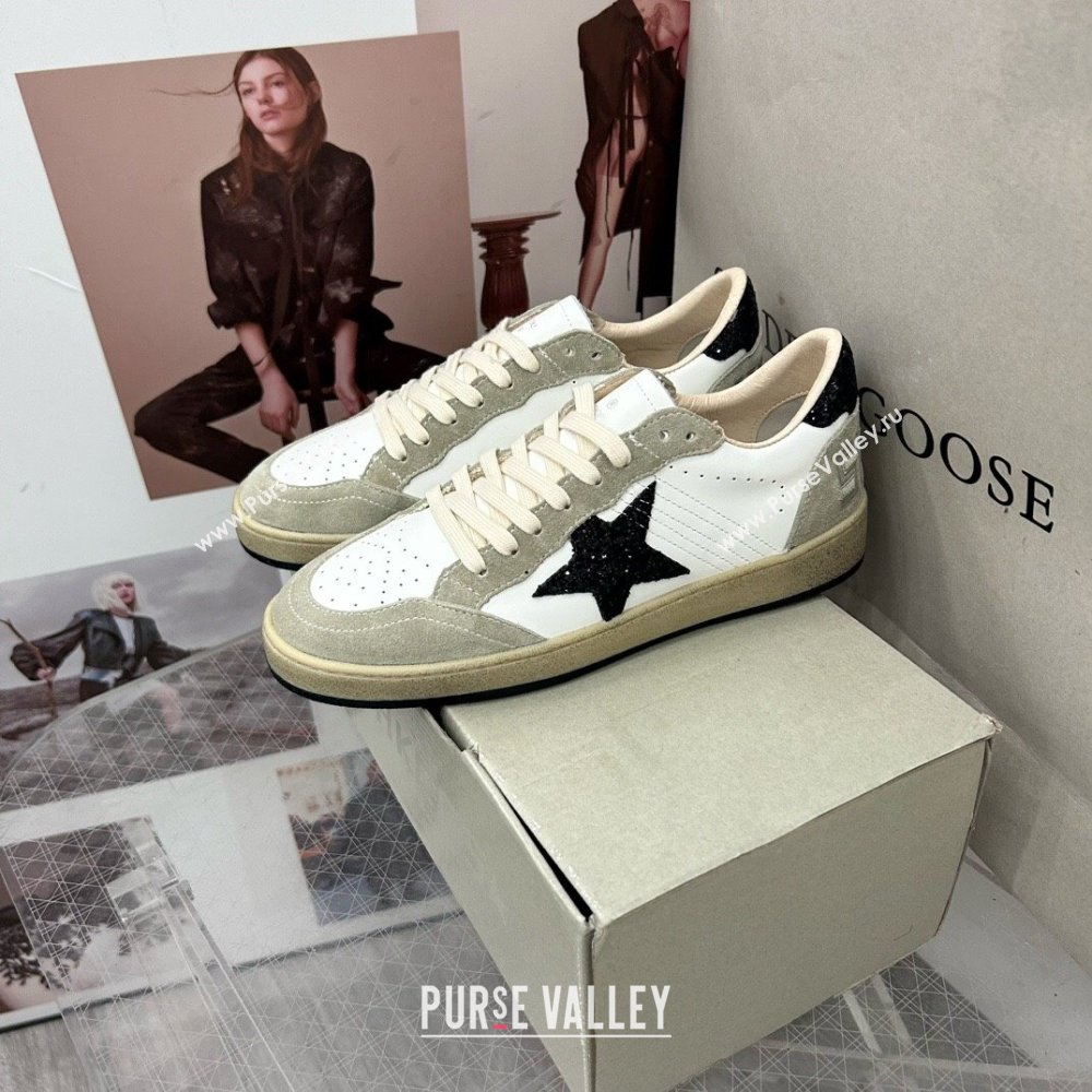 Golden Goose GGDB Ball Star Sneakers in White Calfskin and Grey Suede 2024 0328 (MD-240328112)