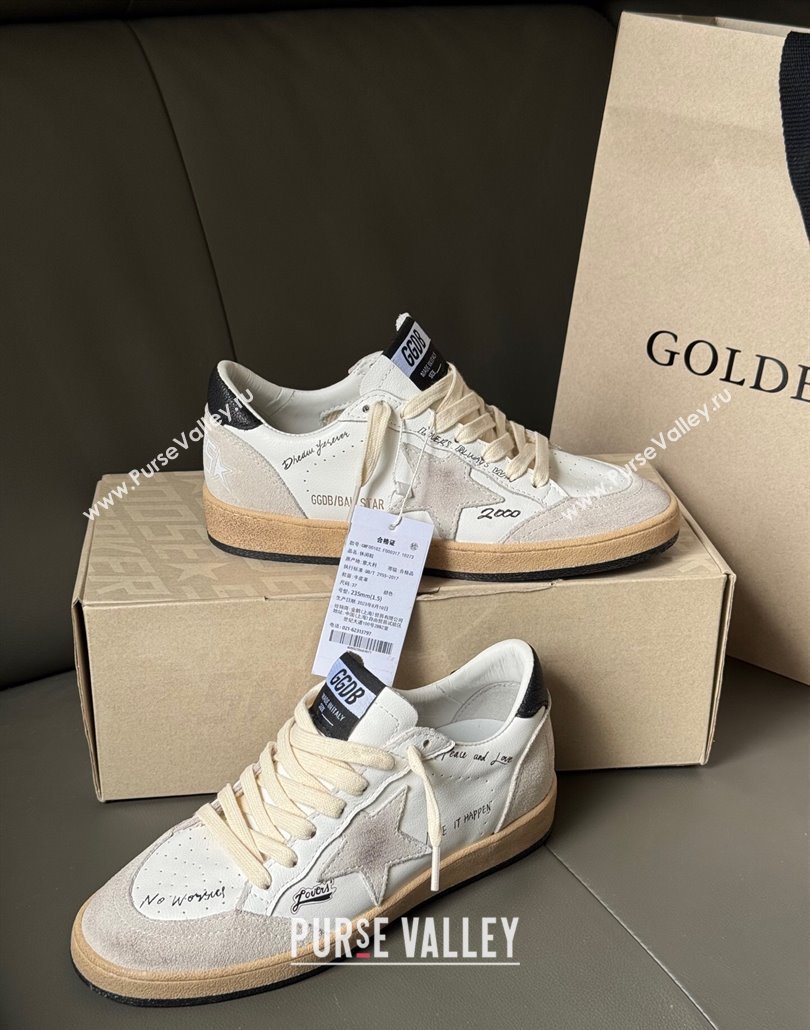 Golden Goose Women Ball Star Sneakers in White Leather and Grey Suede with Black Tab 2025 0429 (MD-250429040)