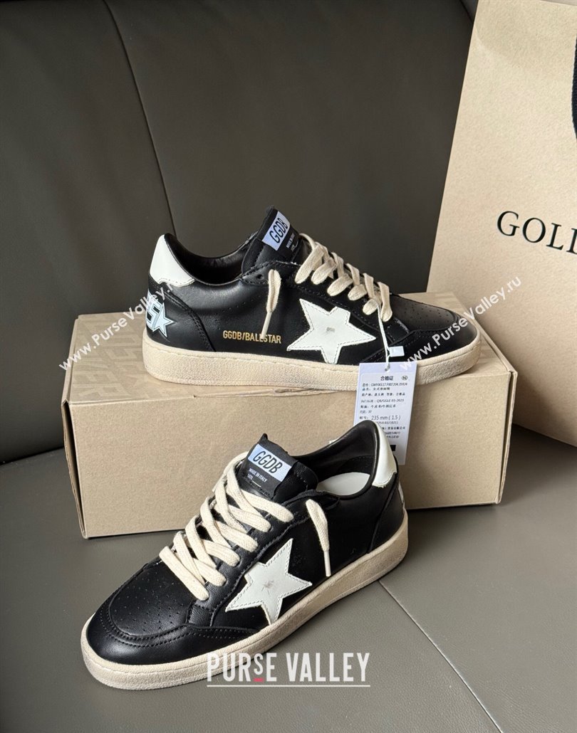 Golden Goose Women Ball Star Sneakers in Black Leather with White Star and Tab 2025 0429 (MD-250429035)