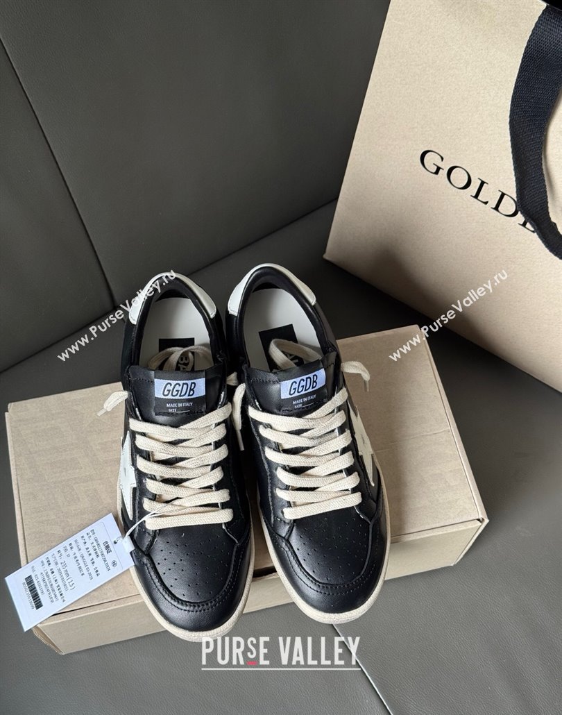 Golden Goose Women Ball Star Sneakers in Black Leather with White Star and Tab 2025 0429 (MD-250429035)