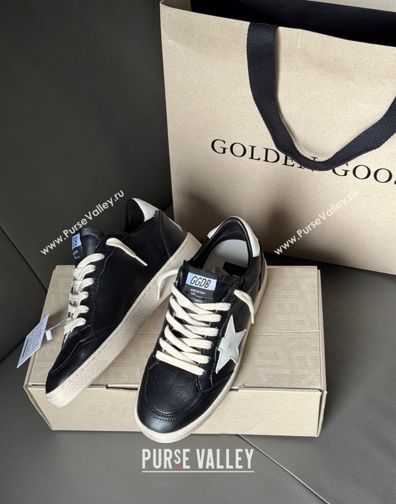 Golden Goose Women Ball Star Sneakers in Black Leather with White Star and Tab 2025 0429 (MD-250429035)