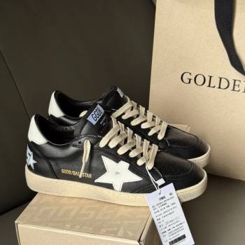 Golden Goose Women Ball Star Sneakers in Black Leather with White Star and Tab 2025 0429 (MD-250429035)