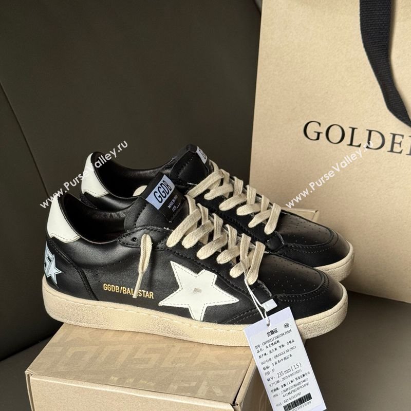 Golden Goose Women Ball Star Sneakers in Black Leather with White Star and Tab 2025 0429 (MD-250429035)