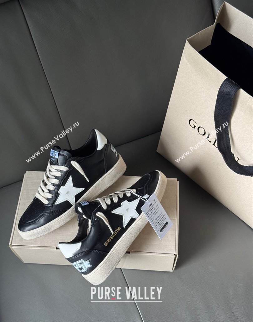 Golden Goose Women Ball Star Sneakers in Black Leather with White Star and Tab 2025 0429 (MD-250429035)