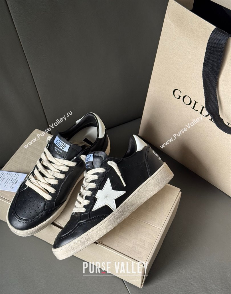 Golden Goose Women Ball Star Sneakers in Black Leather with White Star and Tab 2025 0429 (MD-250429035)
