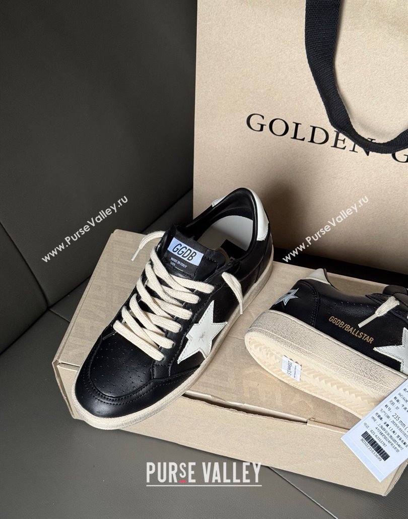 Golden Goose Women Ball Star Sneakers in Black Leather with White Star and Tab 2025 0429 (MD-250429035)