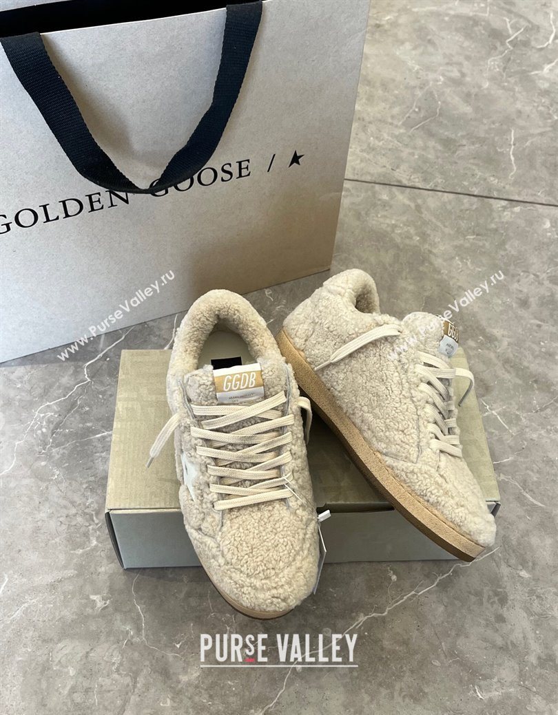 Golden Goose Women’s Ball Star Sneakers in beige shearling wool with white leather star 2025 1031 (MD-251031053)