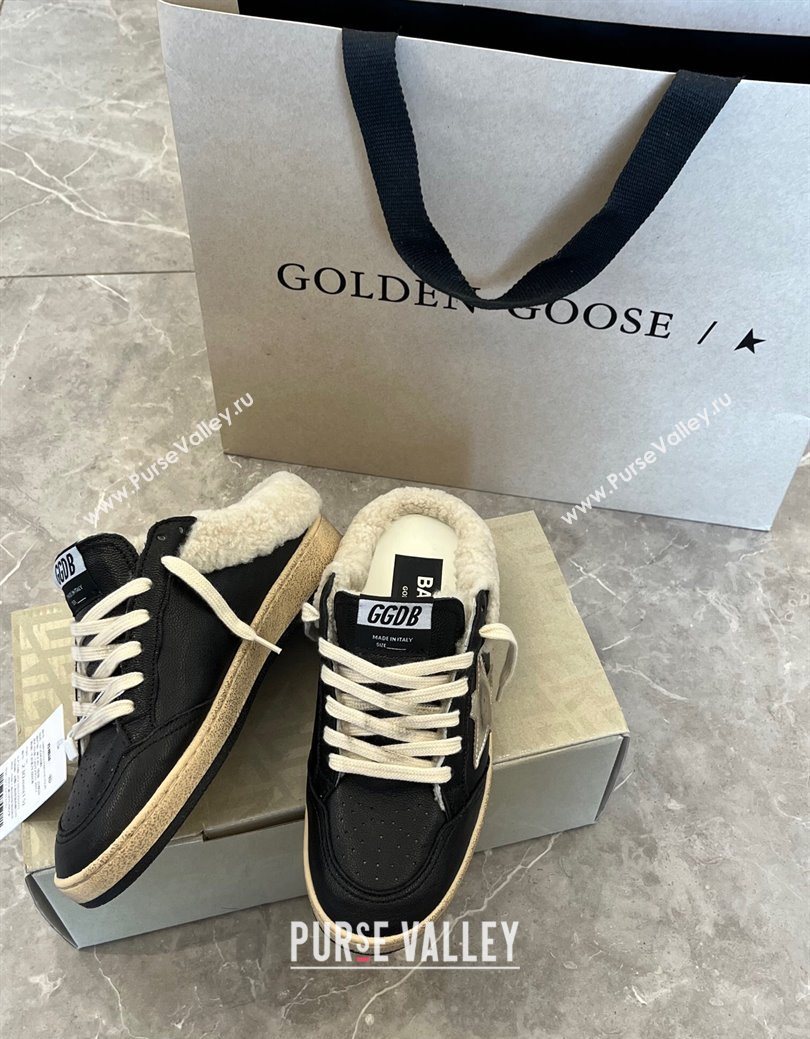 Golden Goose Women’s Ball Star Sabots Sneaker in black nappa leather and wool with silver star 2025 1031 (MD-251031055)