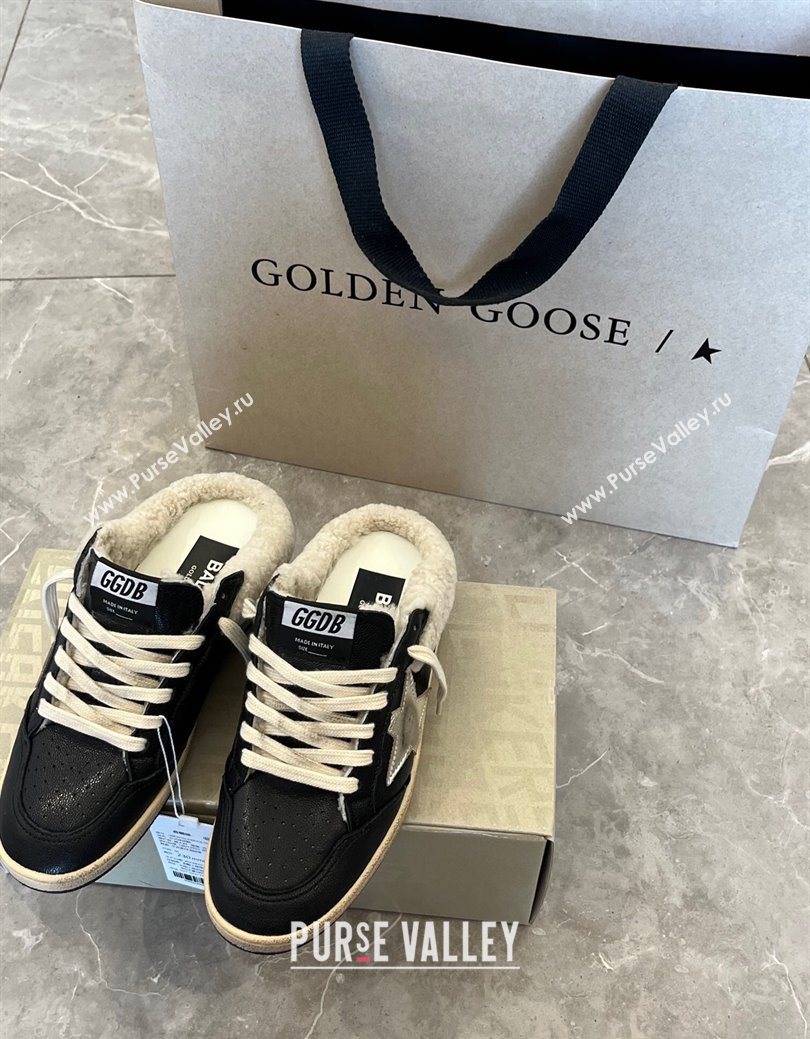 Golden Goose Women’s Ball Star Sabots Sneaker in black nappa leather and wool with silver star 2025 1031 (MD-251031055)
