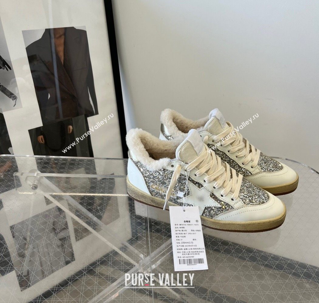 Golden Goose Women’s Ball Star Sneakers in nappa leather and wool with silver glitter 2025 1031 (MD-251031050)