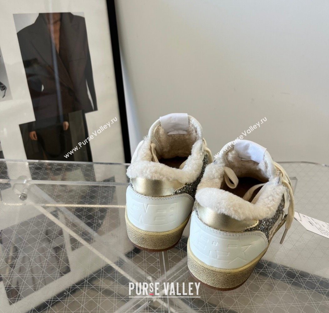 Golden Goose Women’s Ball Star Sneakers in nappa leather and wool with silver glitter 2025 1031 (MD-251031050)