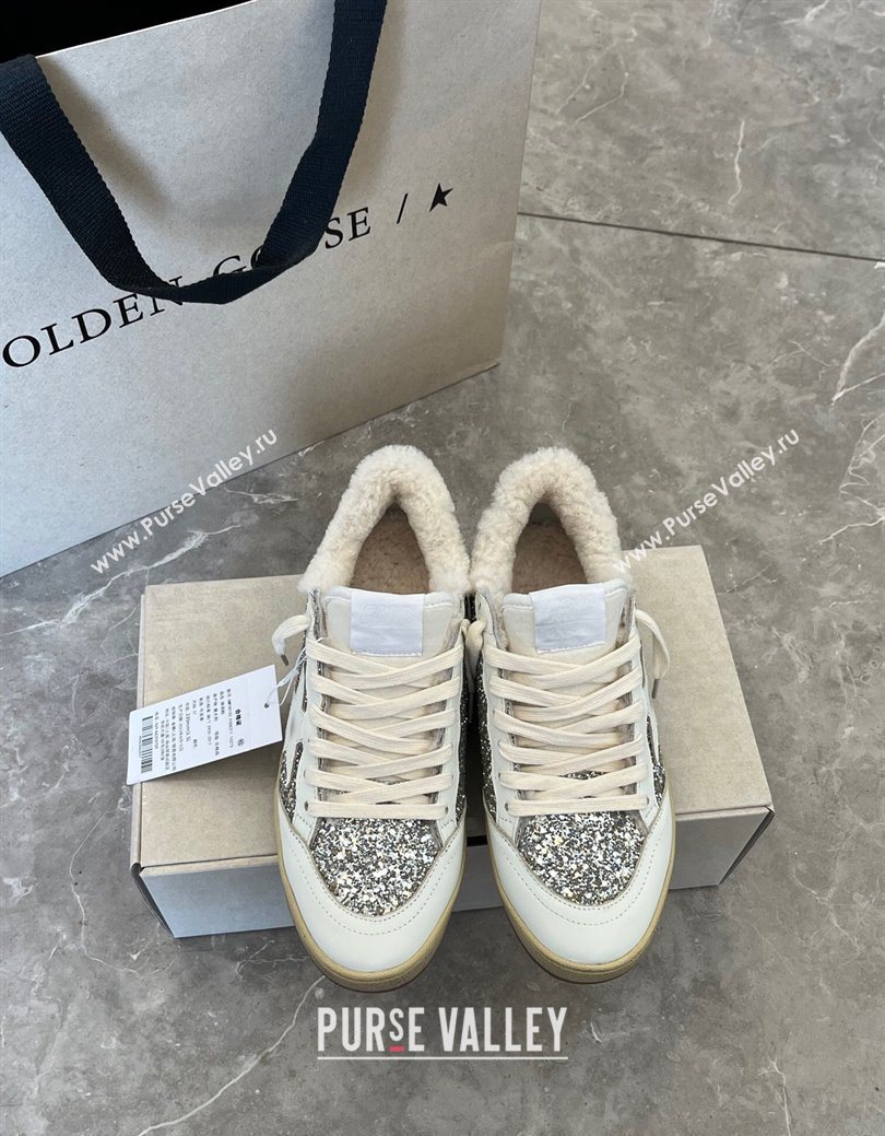 Golden Goose Women’s Ball Star Sneakers in nappa leather and wool with silver glitter 2025 1031 (MD-251031050)
