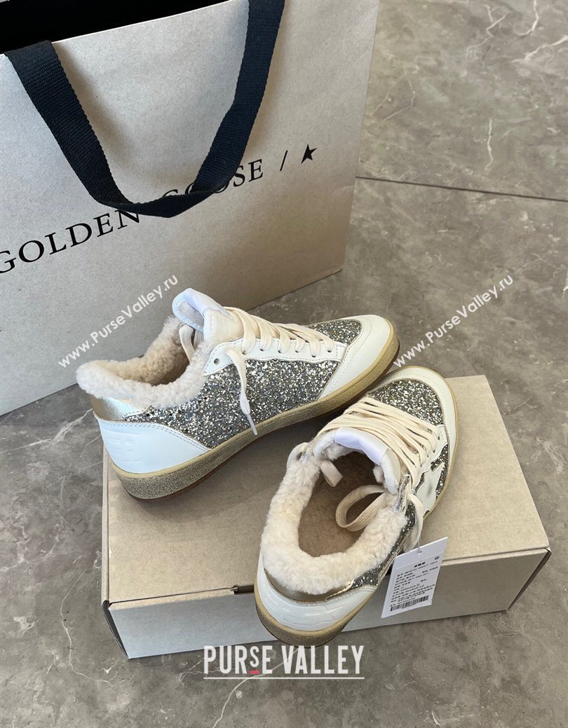 Golden Goose Women’s Ball Star Sneakers in nappa leather and wool with silver glitter 2025 1031 (MD-251031050)