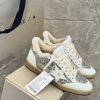 Golden Goose Women’s Ball Star Sneakers in nappa leather and wool with silver glitter 2025 1031 (MD-251031050)
