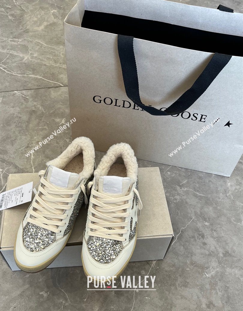Golden Goose Women’s Ball Star Sneakers in nappa leather and wool with silver glitter 2025 1031 (MD-251031050)