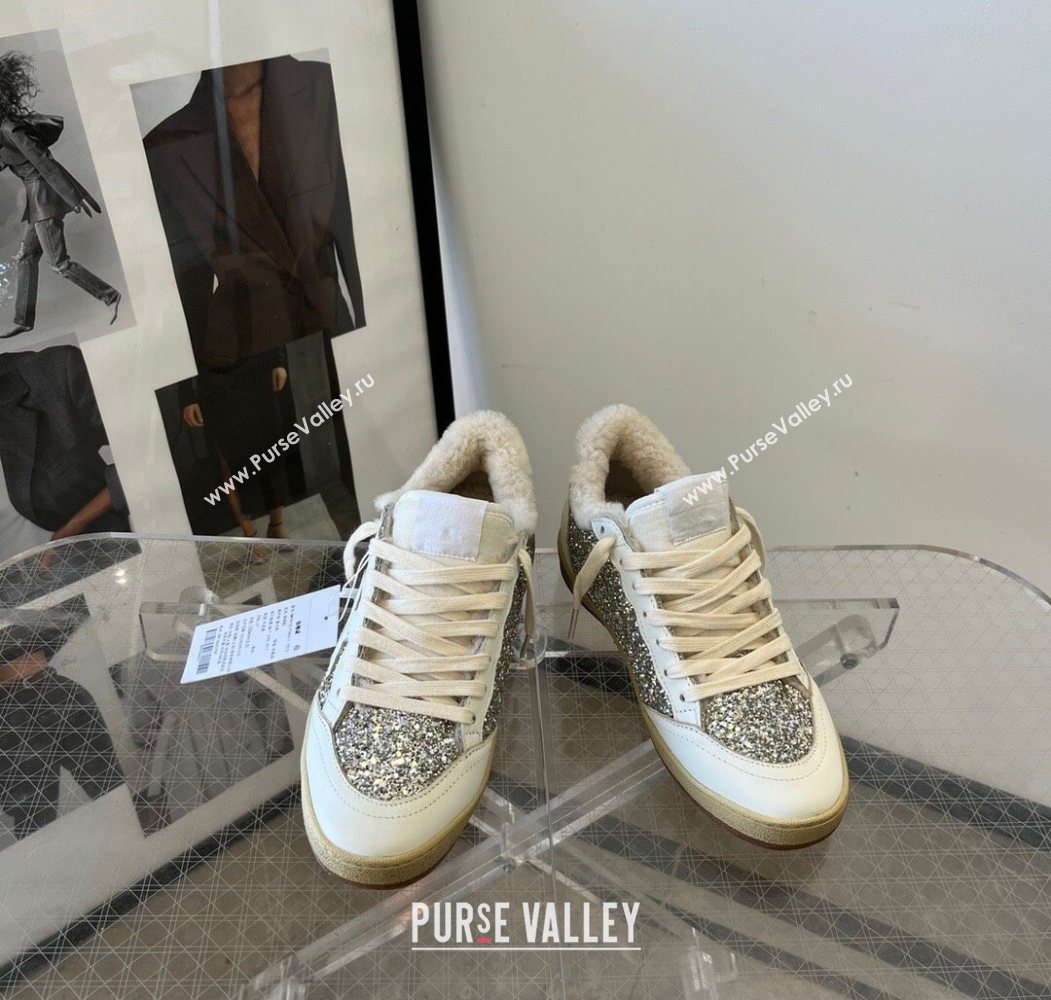 Golden Goose Women’s Ball Star Sneakers in nappa leather and wool with silver glitter 2025 1031 (MD-251031050)