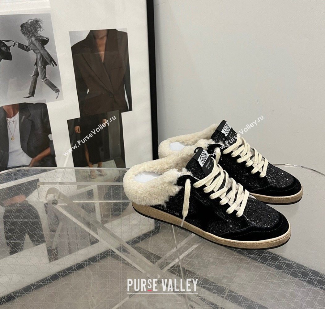 Golden Goose Women’s Ball Star Sabots Sneaker in suede and wool with black glitter 2025 1031 (MD-251031051)
