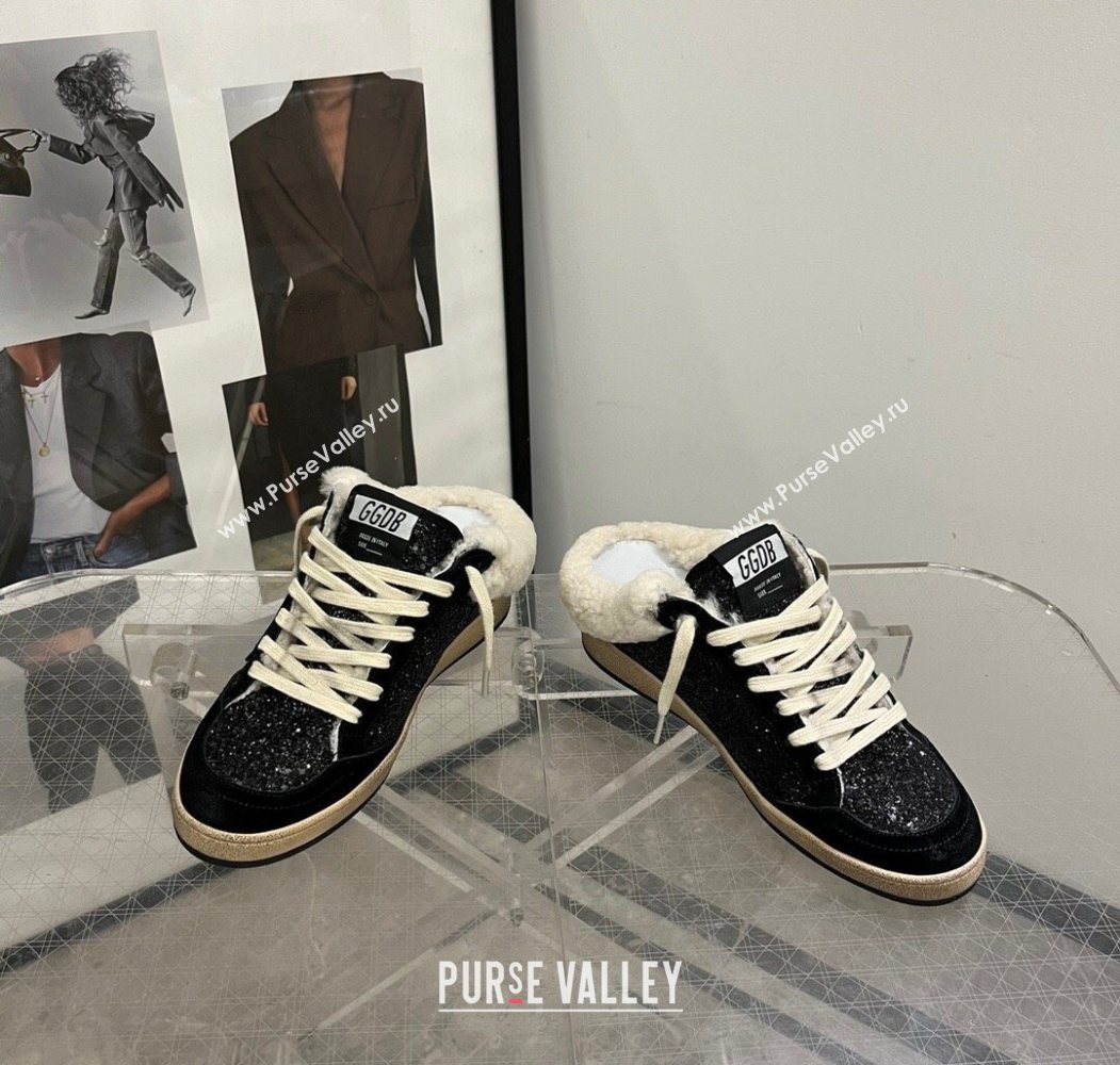 Golden Goose Women’s Ball Star Sabots Sneaker in suede and wool with black glitter 2025 1031 (MD-251031051)