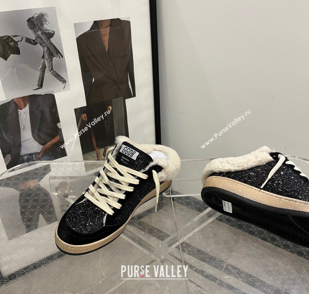 Golden Goose Women’s Ball Star Sabots Sneaker in suede and wool with black glitter 2025 1031 (MD-251031051)