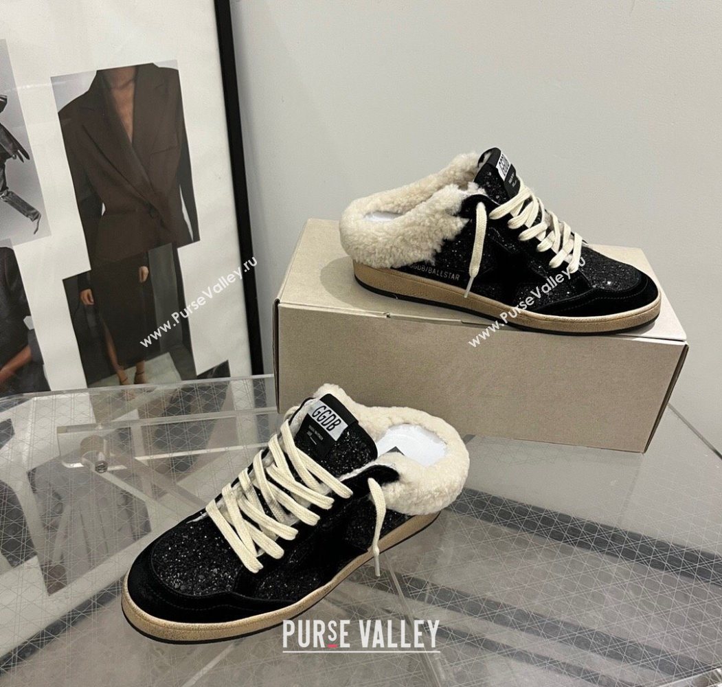 Golden Goose Women’s Ball Star Sabots Sneaker in suede and wool with black glitter 2025 1031 (MD-251031051)