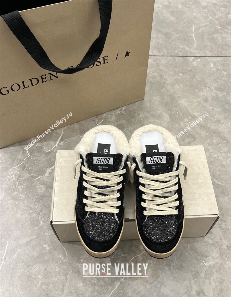 Golden Goose Women’s Ball Star Sabots Sneaker in suede and wool with black glitter 2025 1031 (MD-251031051)
