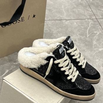 Golden Goose Women’s Ball Star Sabots Sneaker in suede and wool with black glitter 2025 1031 (MD-251031051)