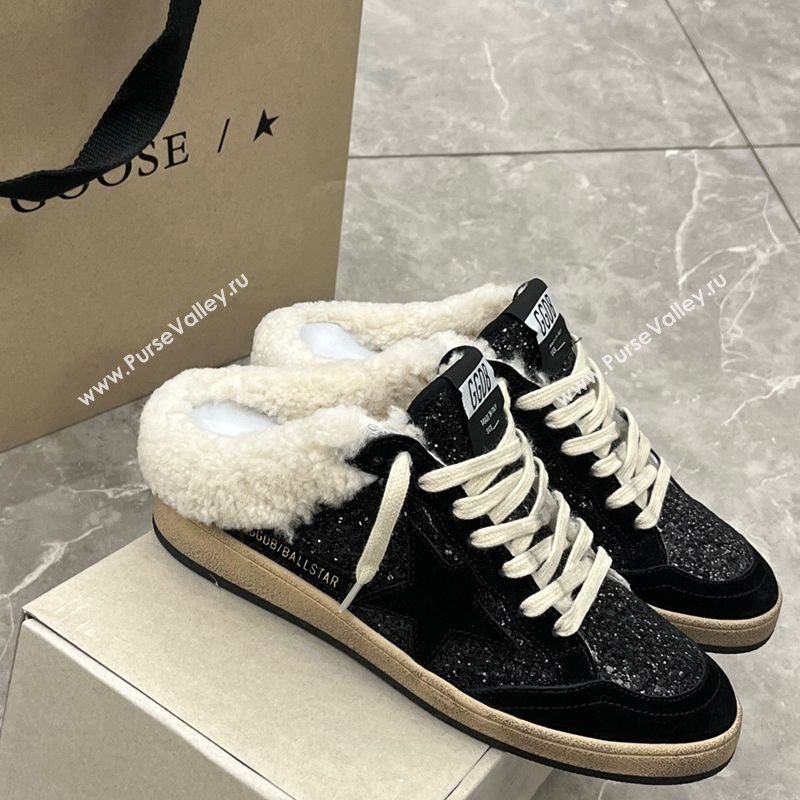 Golden Goose Women’s Ball Star Sabots Sneaker in suede and wool with black glitter 2025 1031 (MD-251031051)