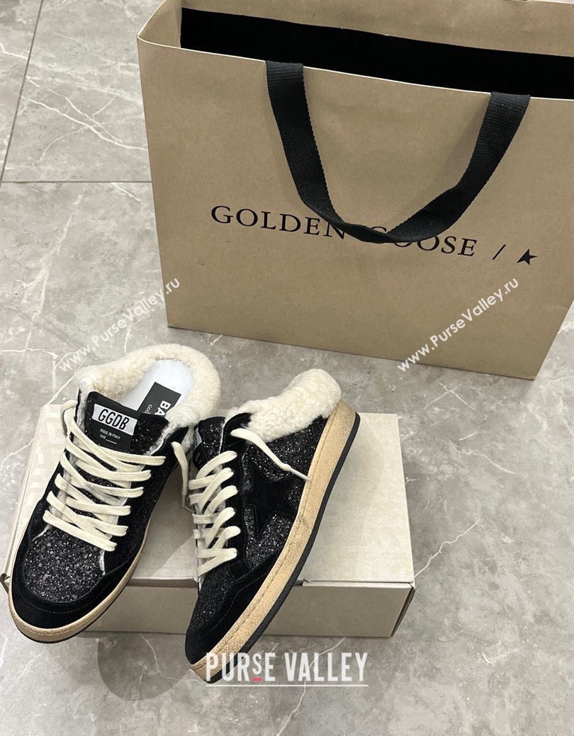 Golden Goose Women’s Ball Star Sabots Sneaker in suede and wool with black glitter 2025 1031 (MD-251031051)