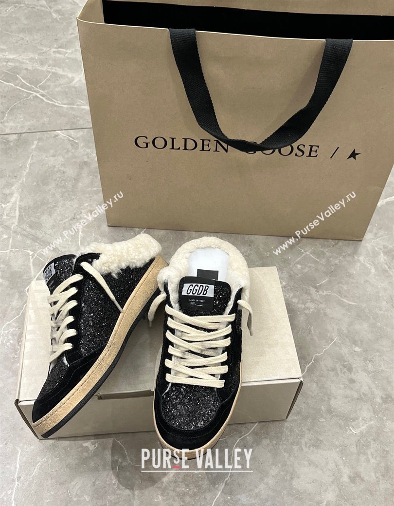 Golden Goose Women’s Ball Star Sabots Sneaker in suede and wool with black glitter 2025 1031 (MD-251031051)