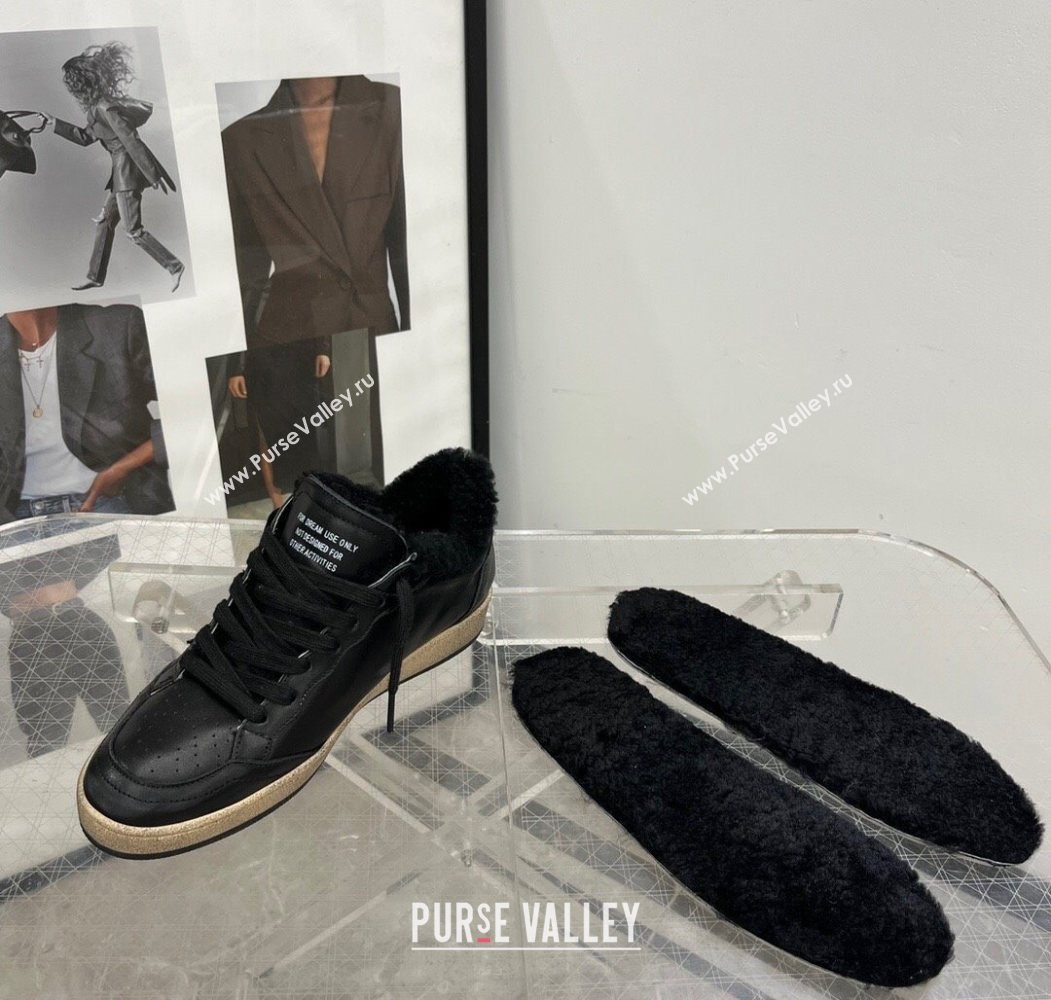 Golden Goose Women’s Ball Star Sneakers in leather and wool with black glitter star 2025 1031 (MD-251031052)