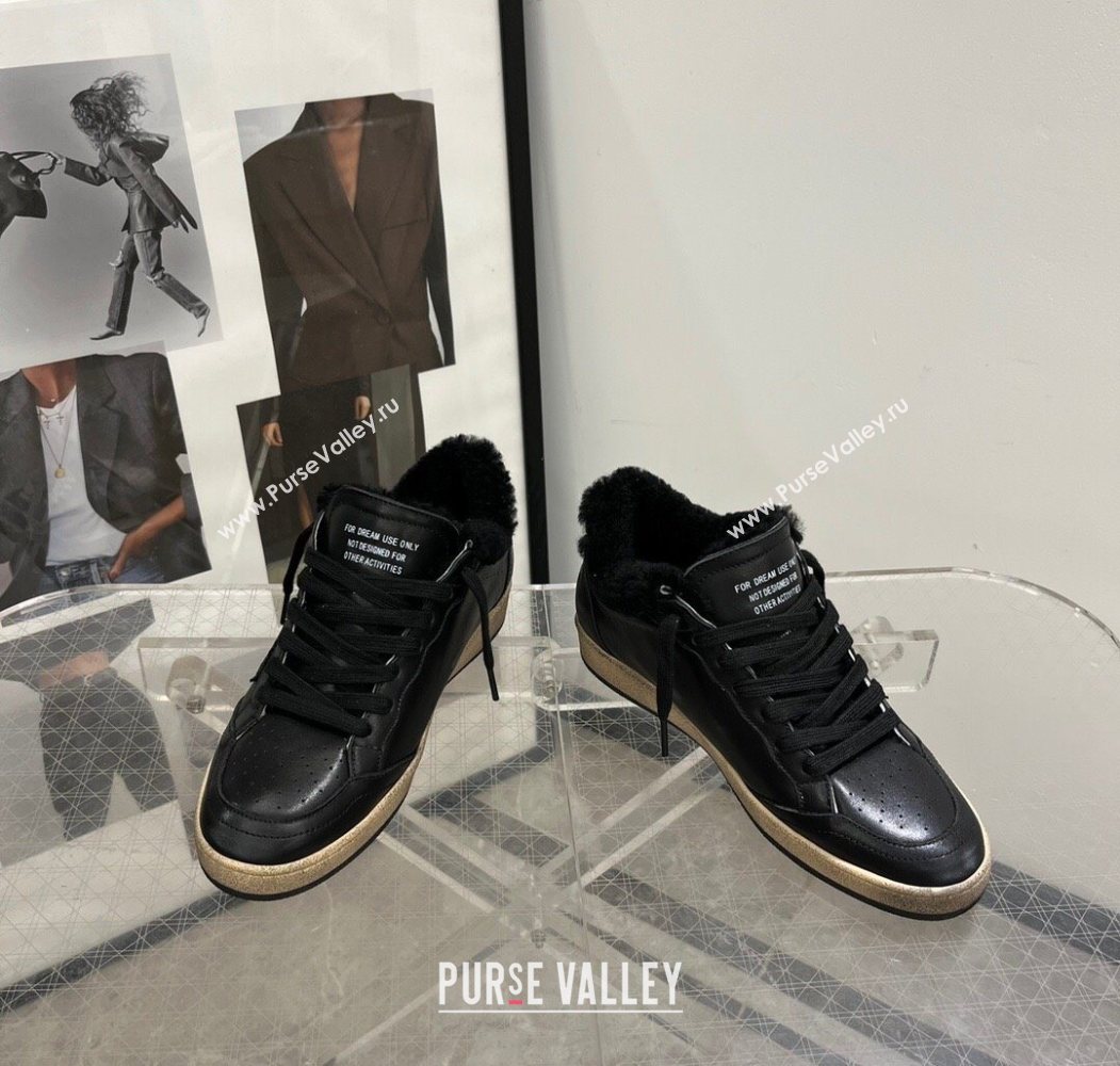 Golden Goose Women’s Ball Star Sneakers in leather and wool with black glitter star 2025 1031 (MD-251031052)