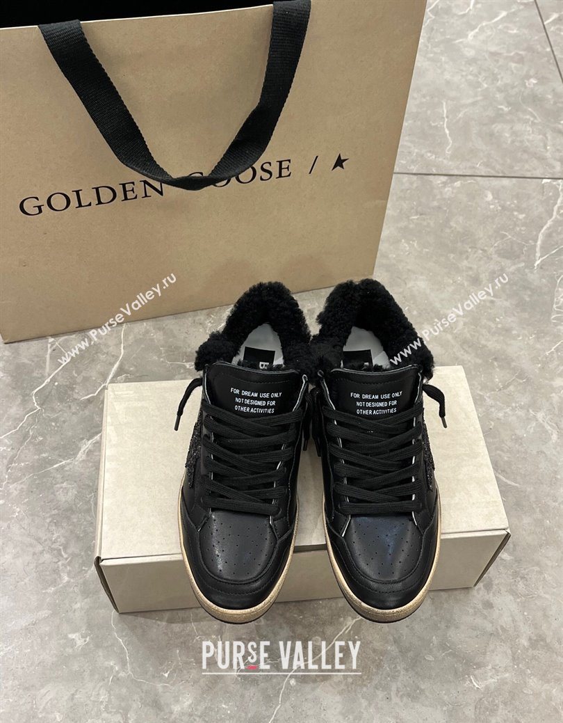Golden Goose Women’s Ball Star Sneakers in leather and wool with black glitter star 2025 1031 (MD-251031052)