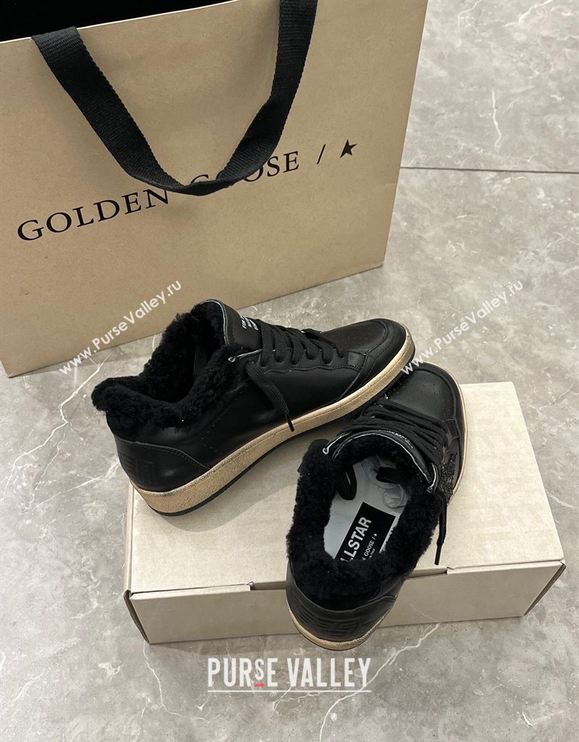 Golden Goose Women’s Ball Star Sneakers in leather and wool with black glitter star 2025 1031 (MD-251031052)