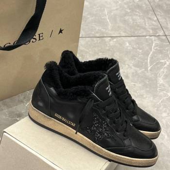 Golden Goose Women’s Ball Star Sneakers in leather and wool with black glitter star 2025 1031 (MD-251031052)