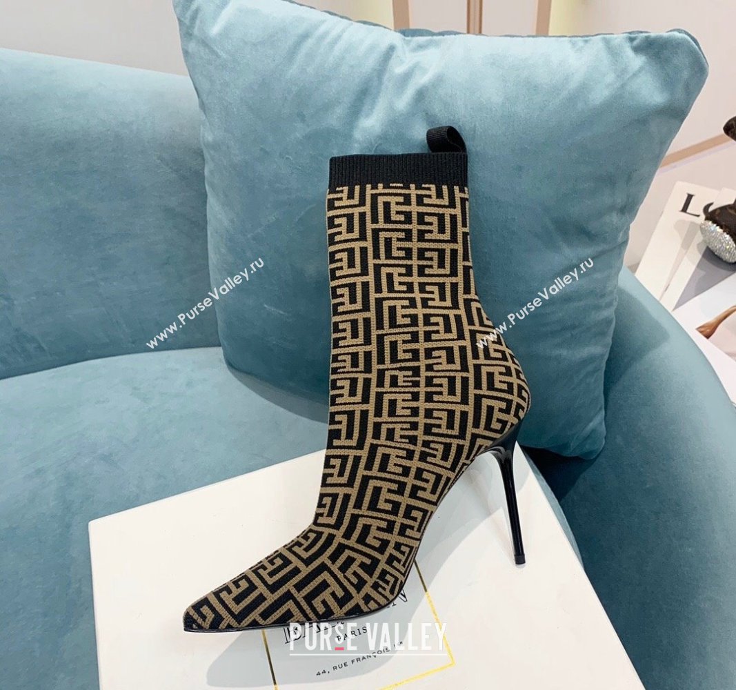 Balmain Stretch Knit Skye Ankle Boots 9.5cm with Monogram Green/Black 2024 BM101002 (KER-241010110)