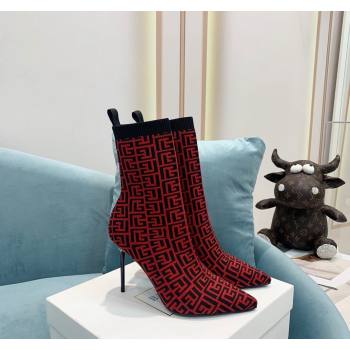 Balmain Stretch Knit Skye Ankle Boots 9.5cm with Monogram Red 2024 BM101002 (KER-241010112)