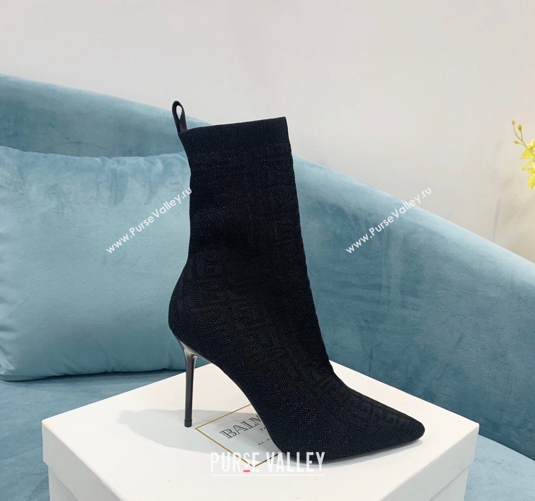 Balmain Knit Skye Ankle Boots 9.5cm with Monogram Black 4 2024 BM101002 (KER-241010113)