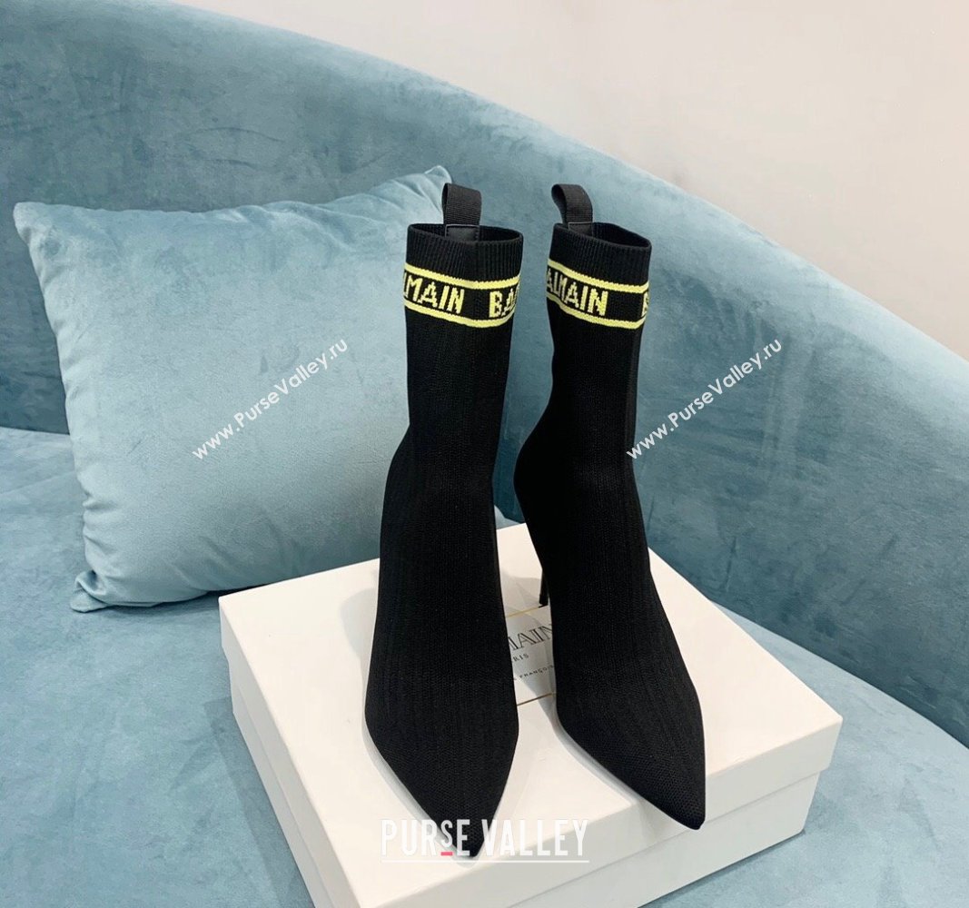 Balmain Knit Skye Ankle Boots 9.5cm with Logo Band Black/Green 2024 BM101002 (KER-241010120)